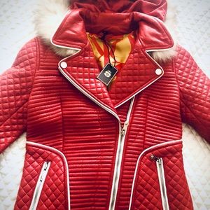 Kids 100% Red Leather back lion embroidered